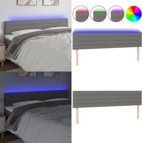 Cabecero con LED de tela gris oscuro 200x5x78/88 cm - Cabecero de cama - Tira LED