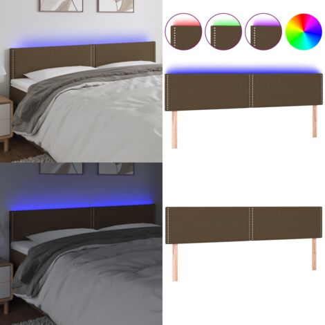 Cabecero con LED de tela marrón oscuro 180x5x78/88 cm - Cabecero de cama - Cabecero de madera