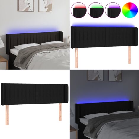 Cabecero con LED de tela negro 147x16x78/88 cm - Cabecero de cama - Cabecero negro