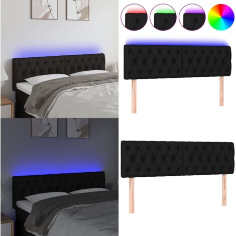 Cabecero con LED de tela negro 160x7x78/88 cm - Cabecero de cama - Tira LED