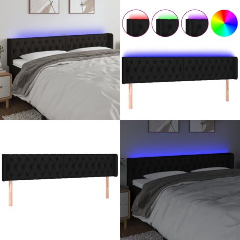 Cabecero con LED de tela negro 183x16x78/88 cm - Cabecero de cama - Cabecero negro