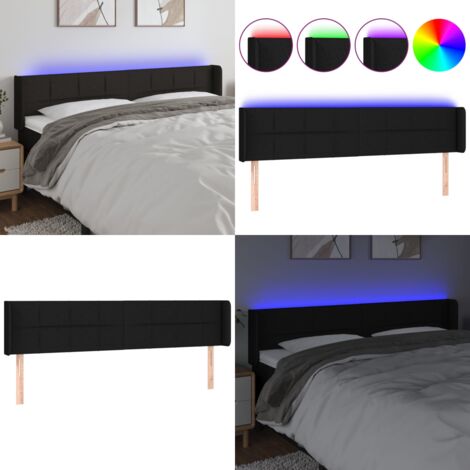 Cabecero con LED de tela negro 203x16x78/88 cm - Cabecero de cama - Cabecero negro