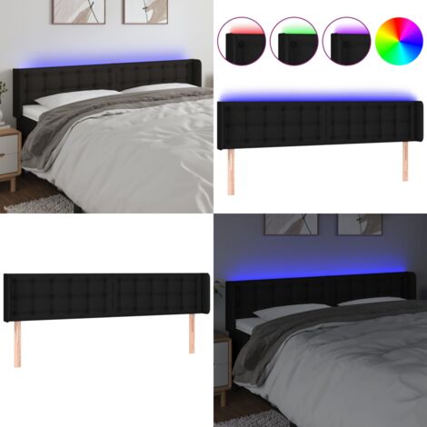 Cabecero con LED de tela negro 203x16x78/88 cm - Cabecero de cama - Cabecero negro