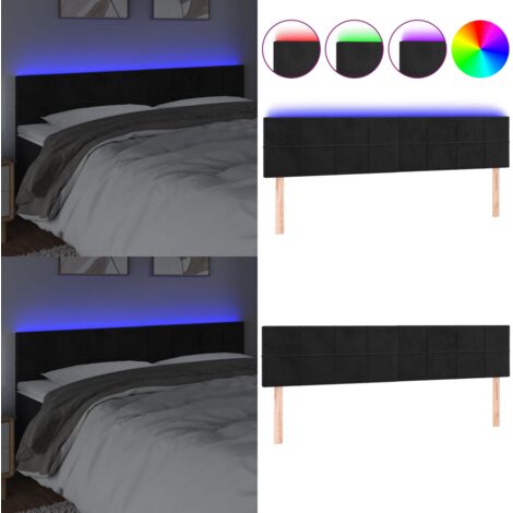 Cabecero con LED de terciopelo negro 180x5x78/88 cm - Terciopelo negro - Cabecero ajustable