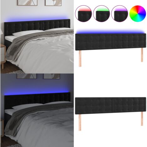 Cabecero con LED de terciopelo negro 180x5x78/88 cm - Terciopelo negro - Cabecero ajustable