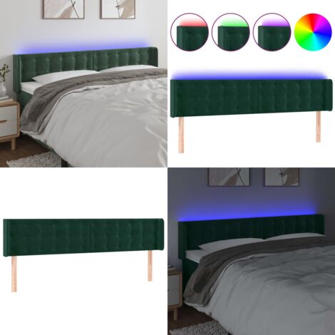 Cabecero con LED de terciopelo verde oscuro 183x16x78/88 cm - Cabecero de cama - Led de cama