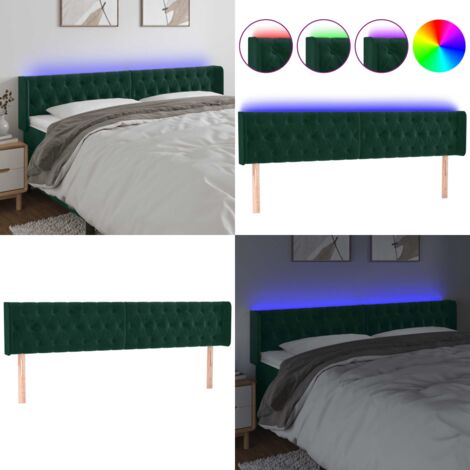 Cabecero con LED de terciopelo verde oscuro 183x16x78/88 cm - Cabecero de cama - Led de cama