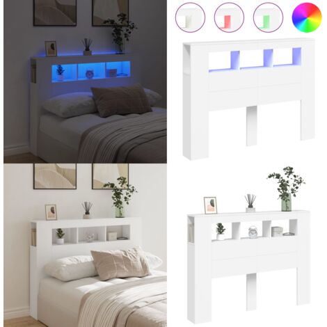 Cabecero con LED madera de ingeniería blanco 140x18,5x103,5 cm - Madera de ingeniería - Luces RGB