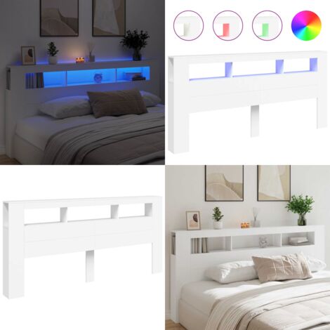 Cabecero con LED madera de ingeniería blanco 220x18,5x103,5 cm - Madera de ingeniería - Luces LED RGB