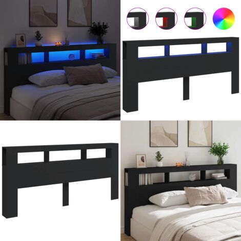 Cabecero con LED madera de ingeniería negro 220x18,5x103,5 cm - Madera de ingeniería - Soporte para espalda