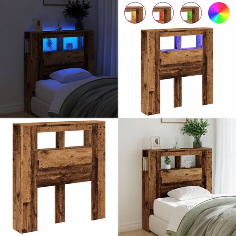 Cabecero con LED madera ingeniería envejecida 100x18,5x103,5 cm - Madera envejecida - Cabecero de cama