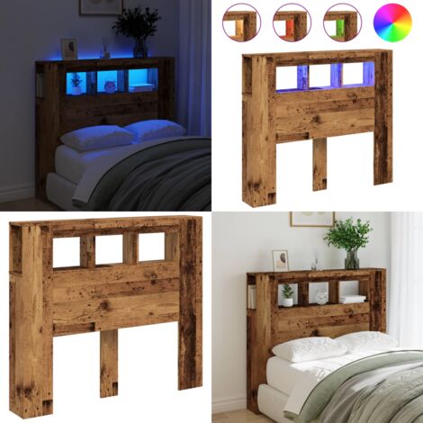 Cabecero con LED madera ingeniería envejecida 120x18,5x103,5 cm - Madera envejecida - Cabecero de cama con luces RGB