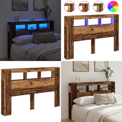 Cabecero con LED madera ingeniería envejecida 160x18,5x103,5 cm - Madera de ingeniería - Cabecero moderno
