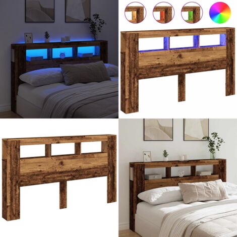 Cabecero con LED madera ingeniería envejecida 180x18,5x103,5 cm - Madera envejecida - Cabecero de cama con luces RGB