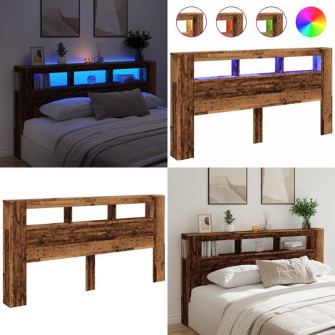 Cabecero con LED madera ingeniería envejecida 200x18,5x103,5 cm - Madera de ingeniería - Cabecero de cama