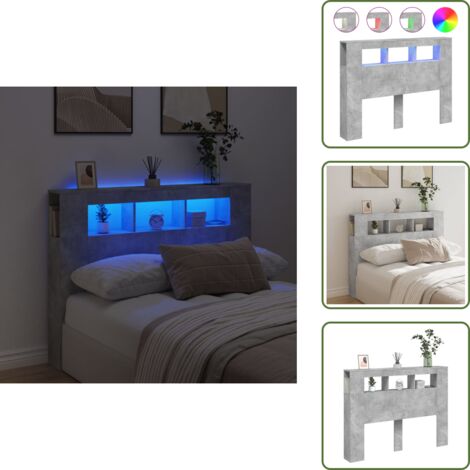 Cabecero con LED - vidaXL Cabecero LED madera ingeniería gris hormigón 140x18,5x103,5 cm - Soporte para espalda