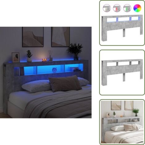 Cabecero con LED - vidaXL Cabecero LED madera ingeniería gris hormigón 220x18,5x103,5 cm - Soporte para espalda