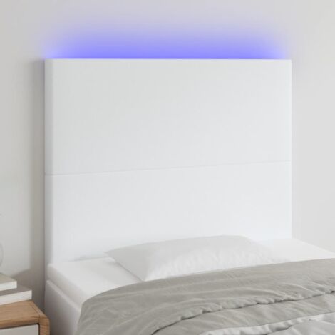 Cabecero con luces LED Cabecero de Cama para dormitorio estilo moderno cuero sintético blanco 100x5x118/128 cm ES12260A