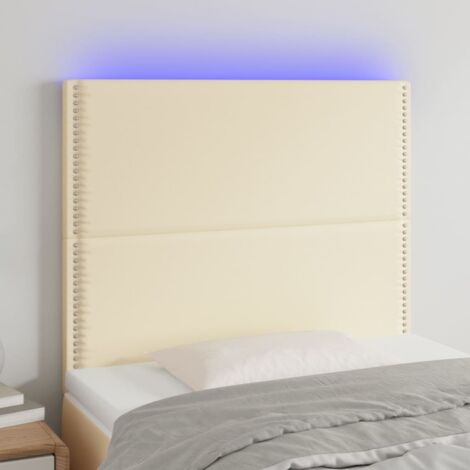Cabecero con luces LED Cabecero de Cama para dormitorio estilo moderno cuero sintético crema 100x5x118/128 cm ES23446A
