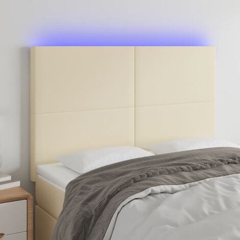 Cabecero con luces LED Cabecero de Cama para dormitorio estilo moderno cuero sintético crema 144x5x118/128 cm ES20201A