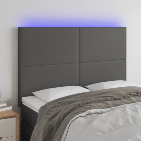 Cabecero con luces LED Cabecero de Cama para dormitorio estilo moderno cuero sintético gris 144x5x118/128 cm ES87630A