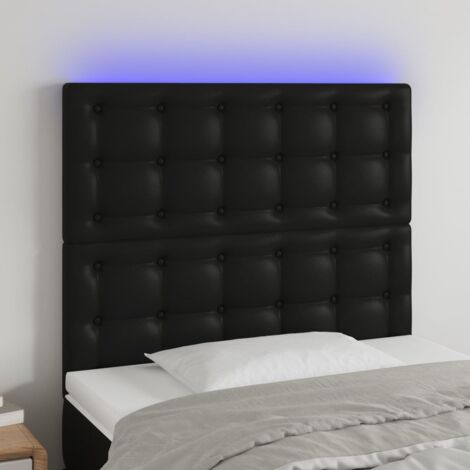 Cabecero con luces LED Cabecero de Cama para dormitorio estilo moderno cuero sintético negro 100x5x118/128 cm ES13391A