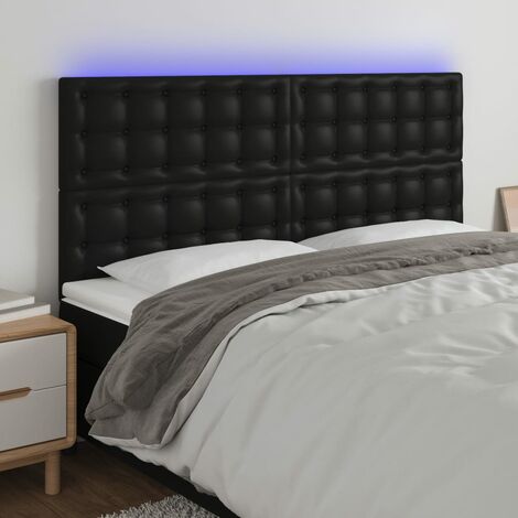 Cabecero con luces LED Cabecero de Cama para dormitorio estilo moderno cuero sintético negro 160x5x118/128 cm ES80471A