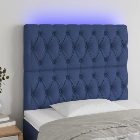 Cabecero con luces LED Cabecero de Cama para dormitorio estilo moderno tela azul 100x7x118/128 cm ES84046A