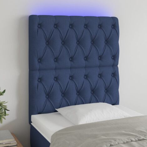 Cabecero con luces LED Cabecero de Cama para dormitorio estilo moderno tela azul 80x7x118/128 cm ES54002A