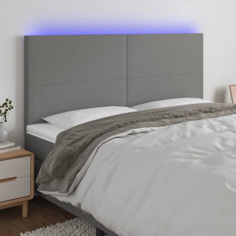 Cabecero con luces LED Cabecero de Cama para dormitorio estilo moderno tela gris oscuro 200x5x118/128 cm ES46445A