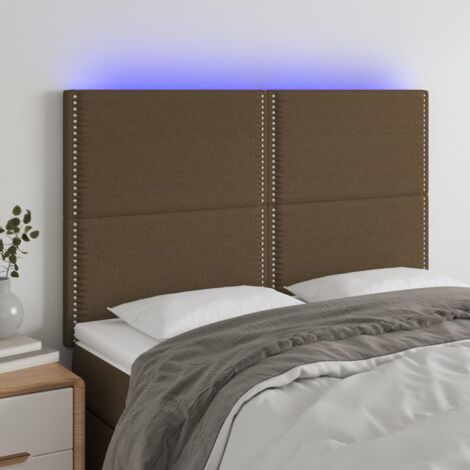 Cabecero con luces LED Cabecero de Cama para dormitorio estilo moderno tela marrón oscuro 144x5x118/128 cm ES34514A