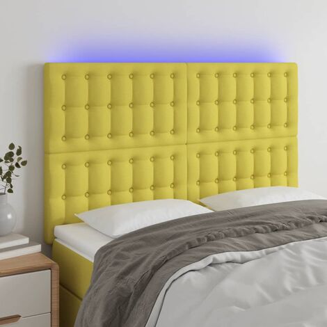 Cabecero con luces LED Cabecero de Cama para dormitorio estilo moderno tela verde 144x5x118/128 cm ES11281A