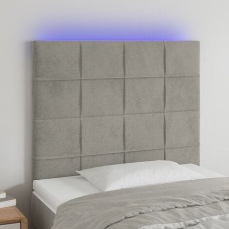 Cabecero con luces LED Cabecero de Cama para dormitorio estilo moderno terciopelo gris claro 100x5x118/128 cm ES42263A