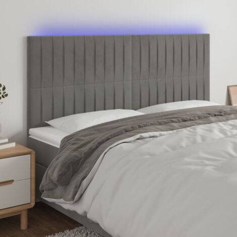 Cabecero con luces LED Cabecero de Cama para dormitorio estilo moderno terciopelo gris claro 200x5x118/128 cm ES96356A
