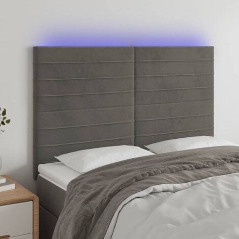 Cabecero con luces LED Cabecero de Cama para dormitorio estilo moderno terciopelo gris oscuro 144x5x118/128 cm ES20245A