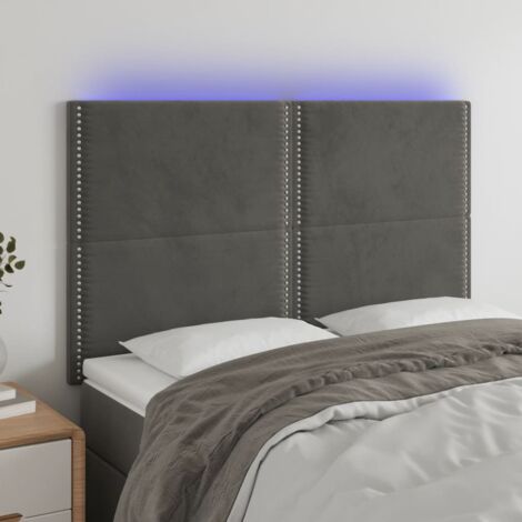 Cabecero con luces LED Cabecero de Cama para dormitorio estilo moderno terciopelo gris oscuro 144x5x118/128 cm ES92637A