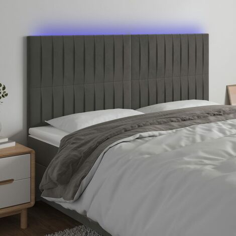 Cabecero con luces LED Cabecero de Cama para dormitorio estilo moderno terciopelo gris oscuro 200x5x118/128 cm ES62802A