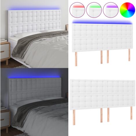 Cabecero con luces LED cuero sintético blanco 180x5x118/128 cm - Cuero sintético - Cabecero de cama
