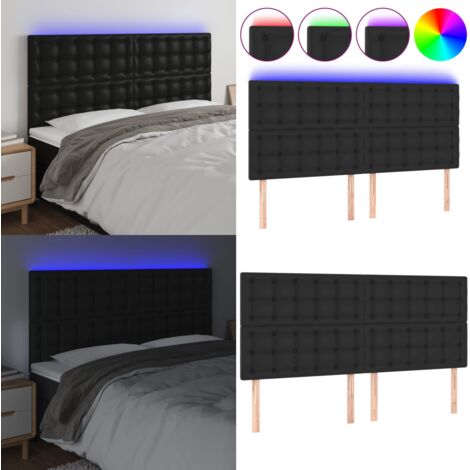 Cabecero con luces LED cuero sintético negro 180x5x118/128 cm - Cuero sintético - Cabecero de cama