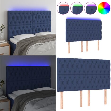 Cabecero con luces LED tela azul 160x7x118/128 cm - Cabecero azul - Cabecero con tira LED