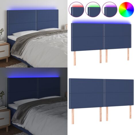 Cabecero con luces LED tela azul 180x5x118/128 cm - Cabecero azul - Cabecero con tira LED