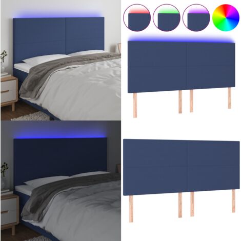 Cabecero con luces LED tela azul 180x5x118/128 cm - Cabecero azul - Cabecero con tira LED