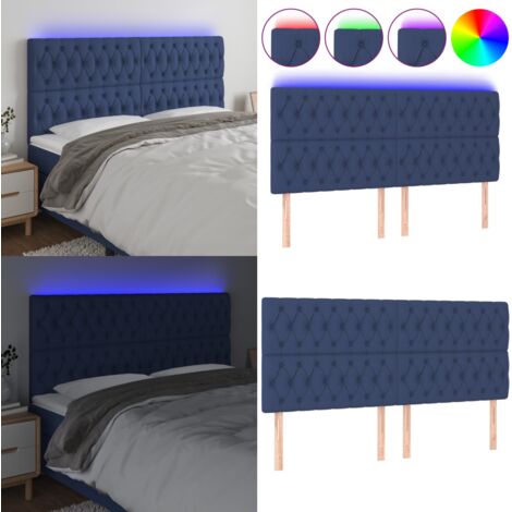 Cabecero con luces LED tela azul 180x7x118/128 cm - Cabecero azul - Cabecero con tira LED