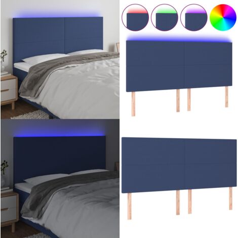 Cabecero con luces LED tela azul 200x5x118/128 cm - Cabecero azul - Cabecero con tira LED