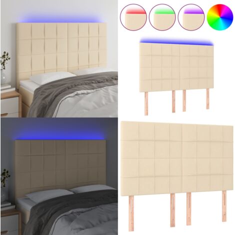Cabecero con luces LED tela crema 144x5x118/128 cm - Cabecero de cama - Luces LED para cama