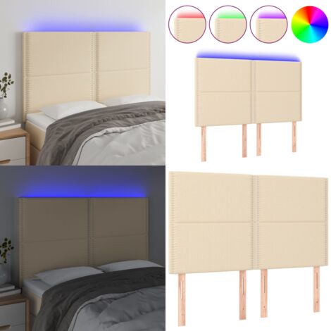Cabecero con luces LED tela crema 144x5x118/128 cm - Cabecero de cama - Luces LED para cama
