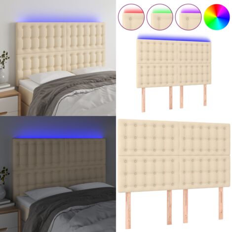 Cabecero con luces LED tela crema 144x5x118/128 cm - Cabecero de cama - Luces LED para cama