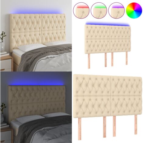 Cabecero con luces LED tela crema 144x7x118/128 cm - Cabecero de cama - Luces LED para cama