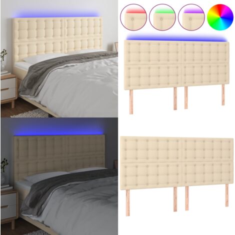 Cabecero con luces LED tela crema 160x5x118/128 cm - Cabecero de cama - Luces LED para cama