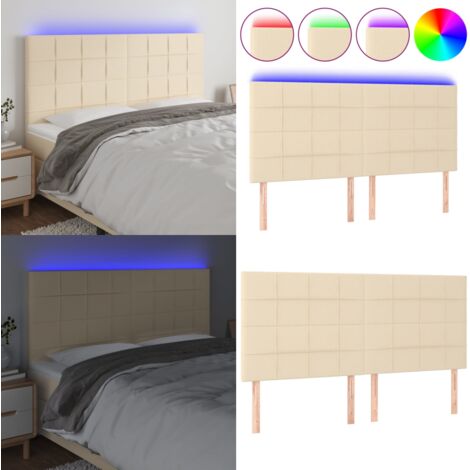 Cabecero con luces LED tela crema 160x5x118/128 cm - Cabecero de cama - Luces LED para cama